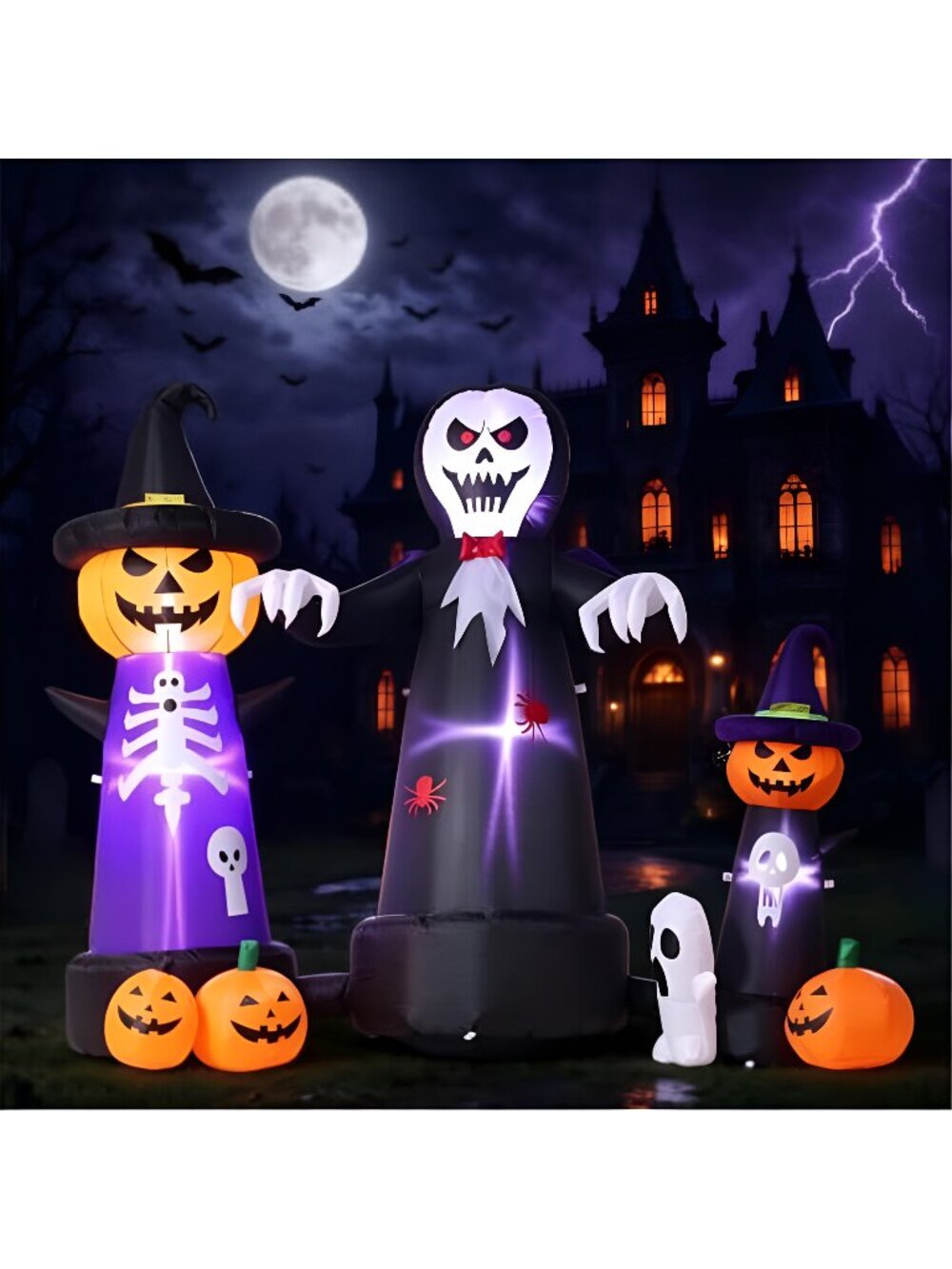9FT Halloween Inflatables Outdoor Decoration, Giant Skull Ghost with Pumpkin